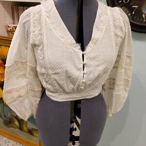 LoveShackFancy Salida Swiss Dot Cotton Cropped Top Size 12 New with Tags